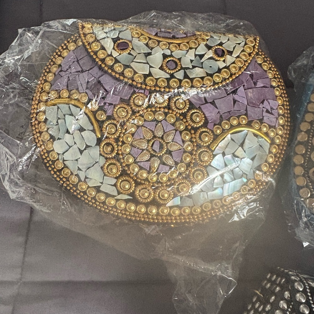 Mosaic Embellished Clutch - Purple and Gold